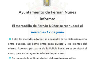 Reanudación mercadillo de Fernán Núñez el próximo miércoles 17 de junio